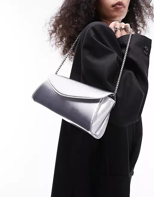 Topshop Sadie structured flap shoulder bag in silver Cover