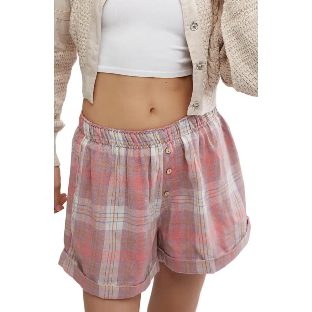 Free People Sunday Morning Lounge Shorts in Peachy Pink Combo Cover