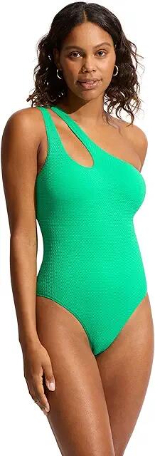 Seafolly Sea Dive One Shoulder Keyhole One Piece (Jade) Women's Swimwear Cover