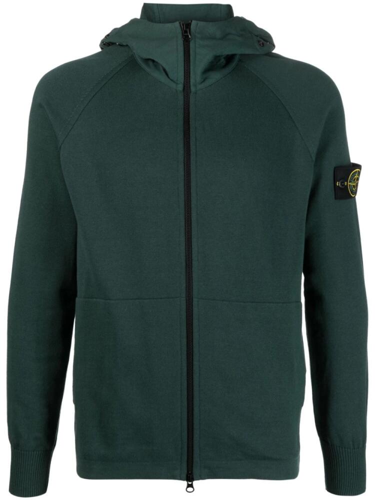 Stone Island logo-patch zip-up hoodie - Green Cover