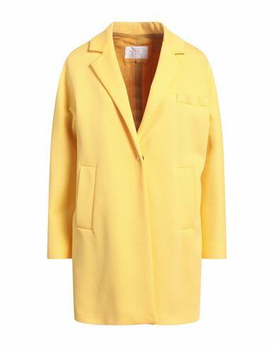 Annie P. Woman Overcoat & Trench Coat Yellow Cotton, Elastane Cover