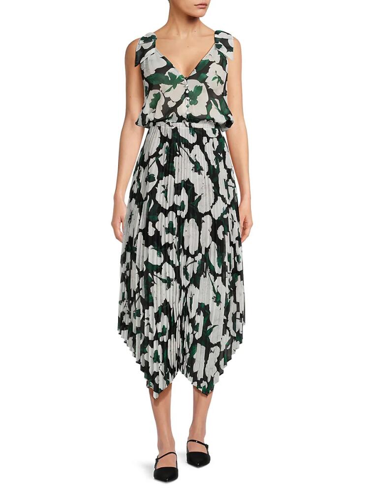 The Kooples Women's Print Accordion Pleat Midi Dress - White Multi Cover