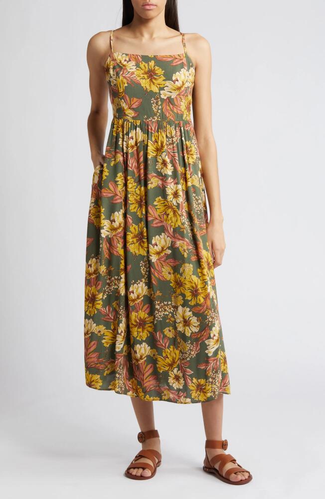 Treasure & Bond Floral Midi Dress in Olive Kalamata Amelia Floral Cover