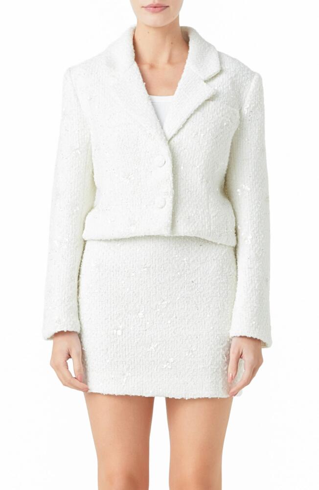 Endless Rose Sequin Crop Blazer in White Cover