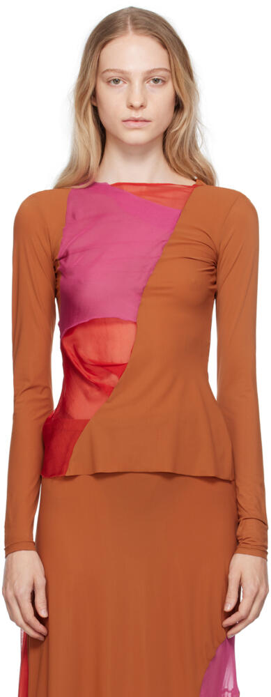 Paula Canovas Del Vas Pink & Tan Paneled Long Sleeve T-Shirt Cover