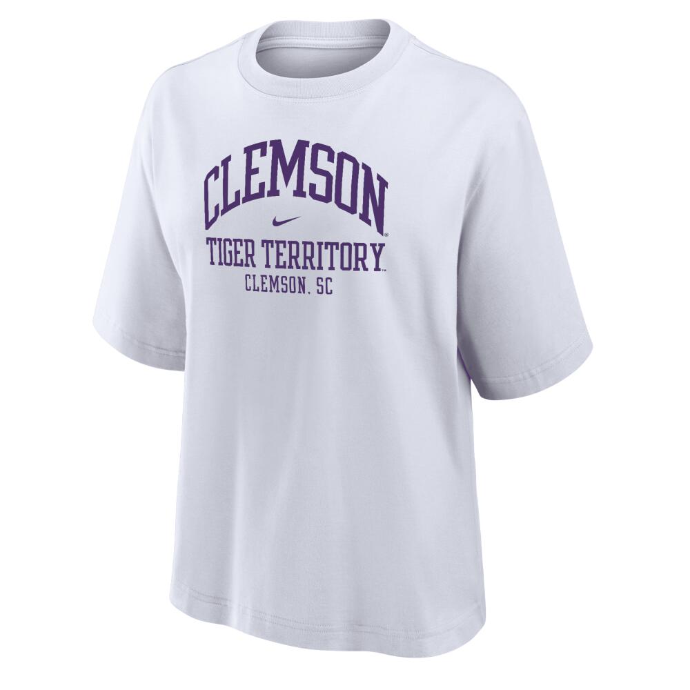 Clemson Nike Women's College Boxy T-Shirt in White Cover