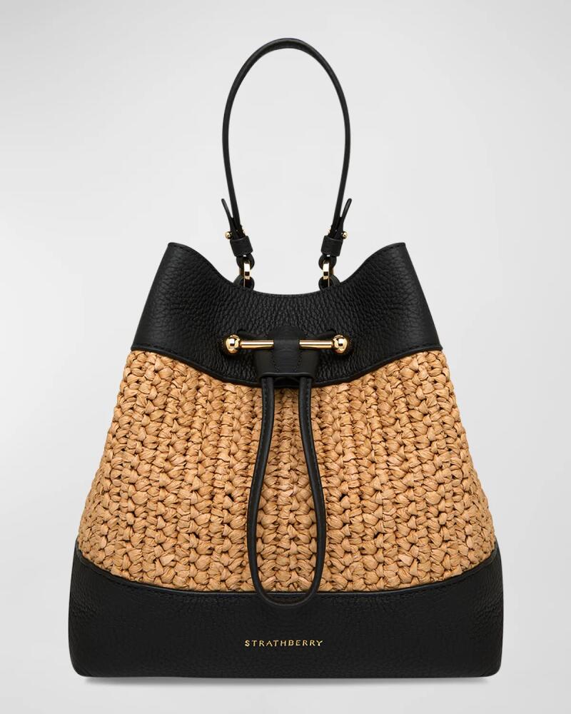 STRATHBERRY Lana Osette Midi Raffia & Leather Bucket Bag Cover