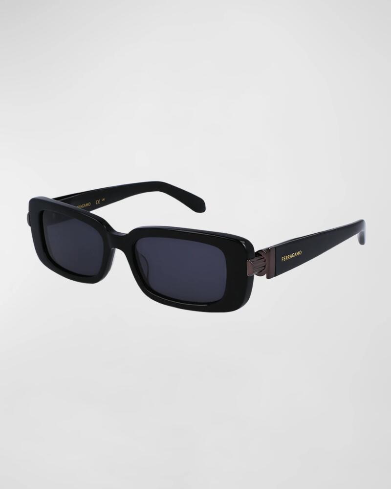 Ferragamo Gancini Evolution Acetate & Metal Rectangle Sunglasses Cover