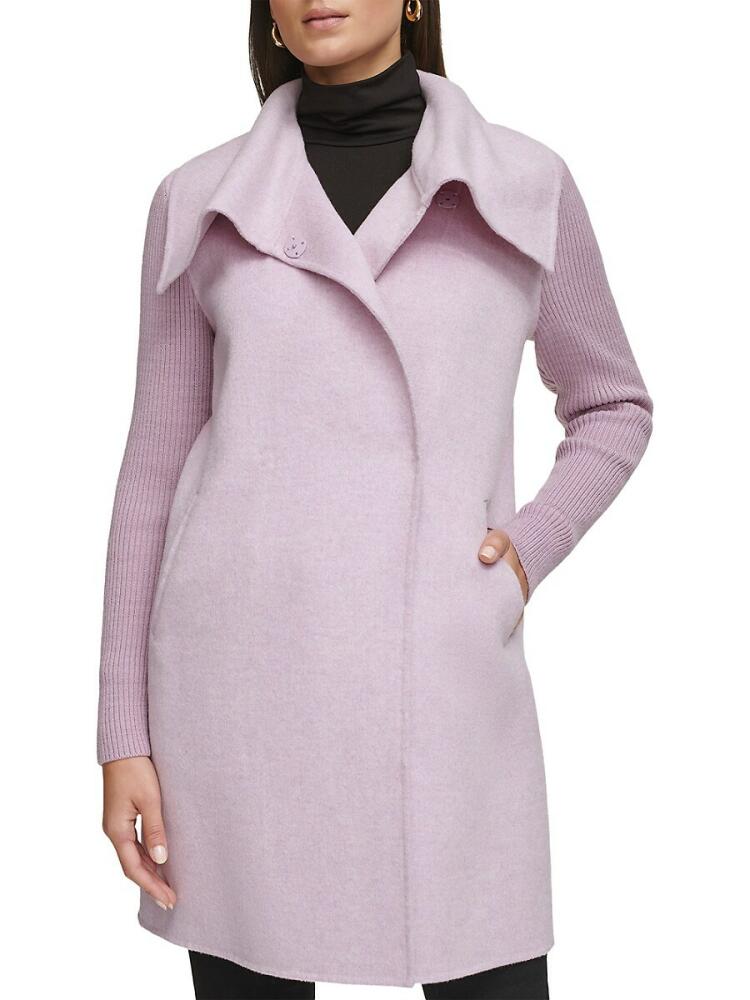 Kenneth Cole Women's Funnel Wool Blend Coat - Rose Cover