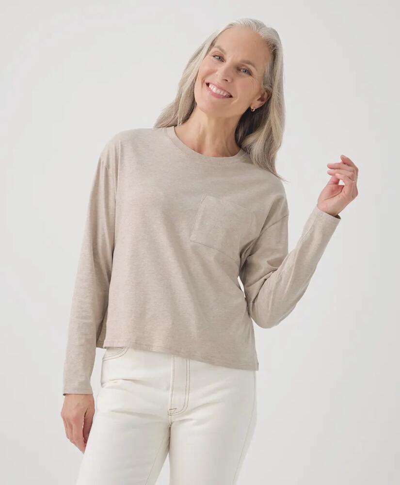 Pact Organic Cotton Softspun Long Sleeve Pocket Tee in Wheat Heather Cover