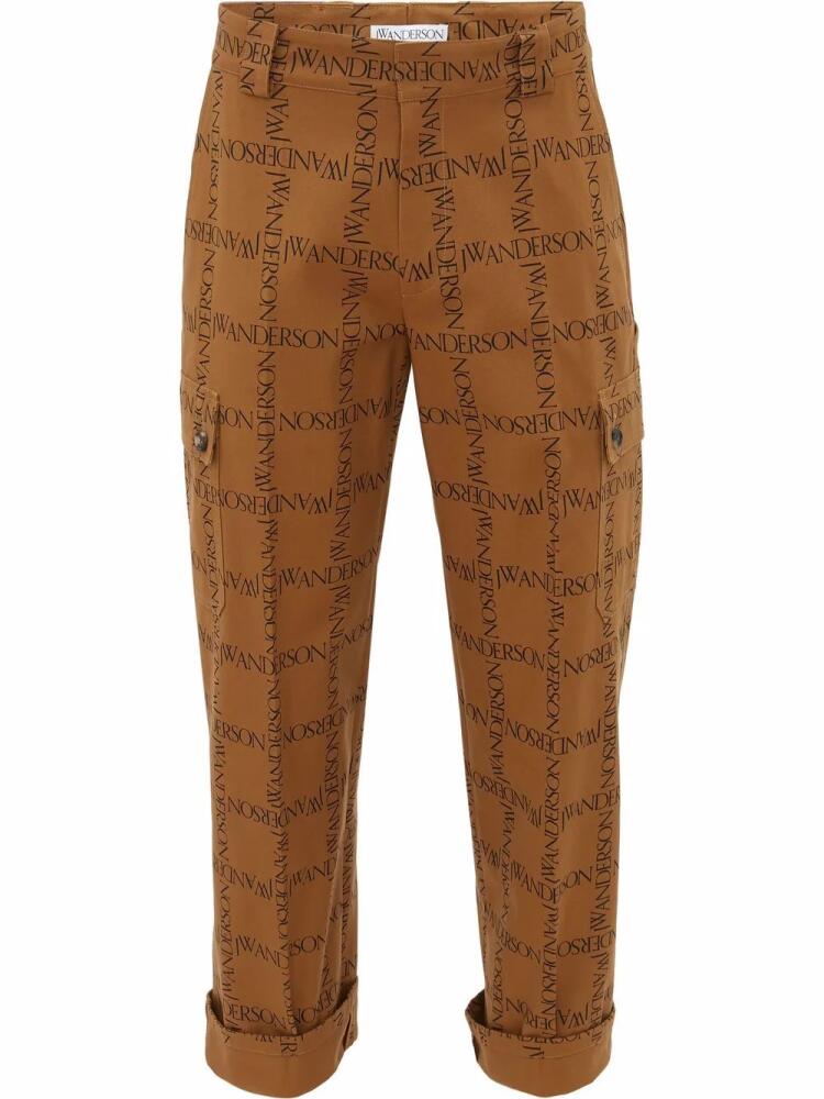 JW Anderson logo-print straight leg trousers - Brown Cover