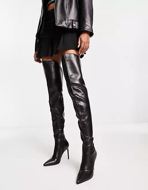 ASOS DESIGN Kayla heeled thigh high boots in black Cover