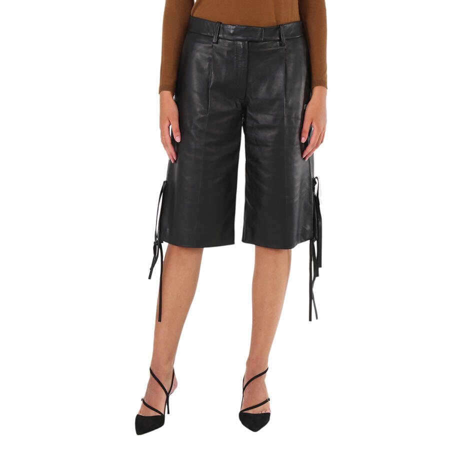 Off-White Ladies Black Formal Leather Shorts Cover