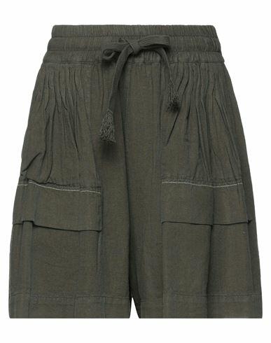 High Woman Shorts & Bermuda Shorts Dark green Linen, Rayon Cover