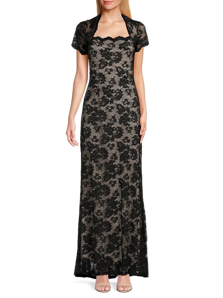 Marina Women's Squareneck Lace Gown - Black Beige Cover