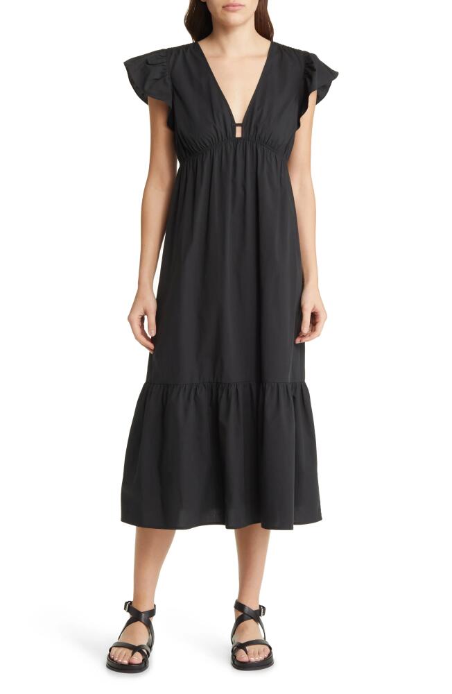 Rails Tina Flutter Sleeve Cotton Blend Midi Dress in Black Cover