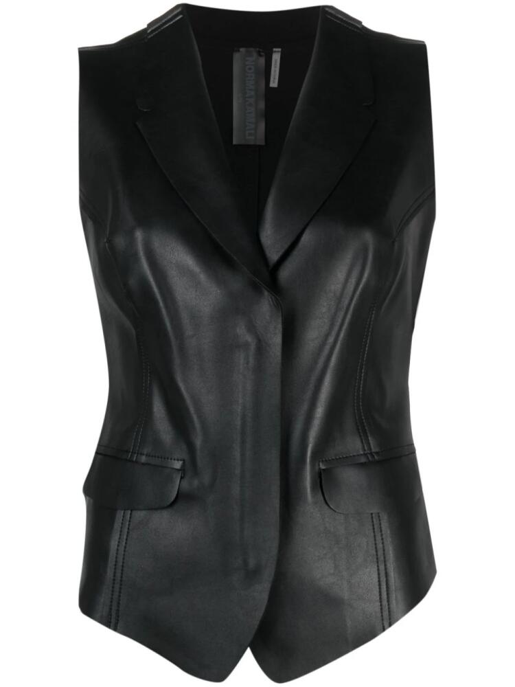 Norma Kamali notch-lapel faux-leather waistcoat - Black Cover