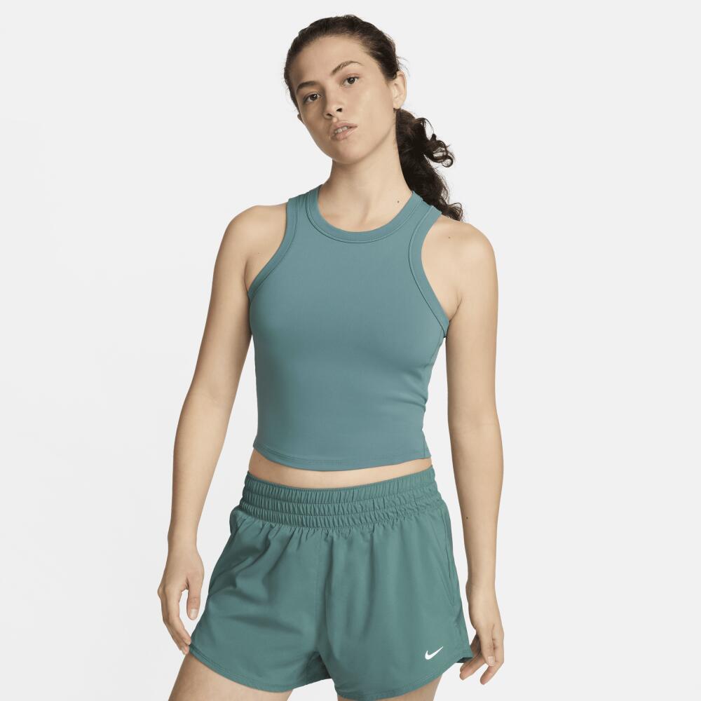 Nike Women's One Fitted Dri-FIT Cropped Tank Top in Green Cover