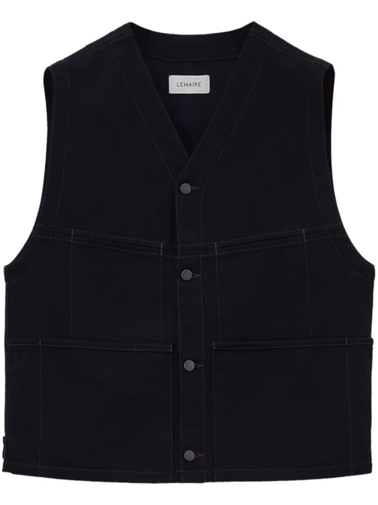 LEMAIRE collarless v-neck cotton gilet - Black Cover