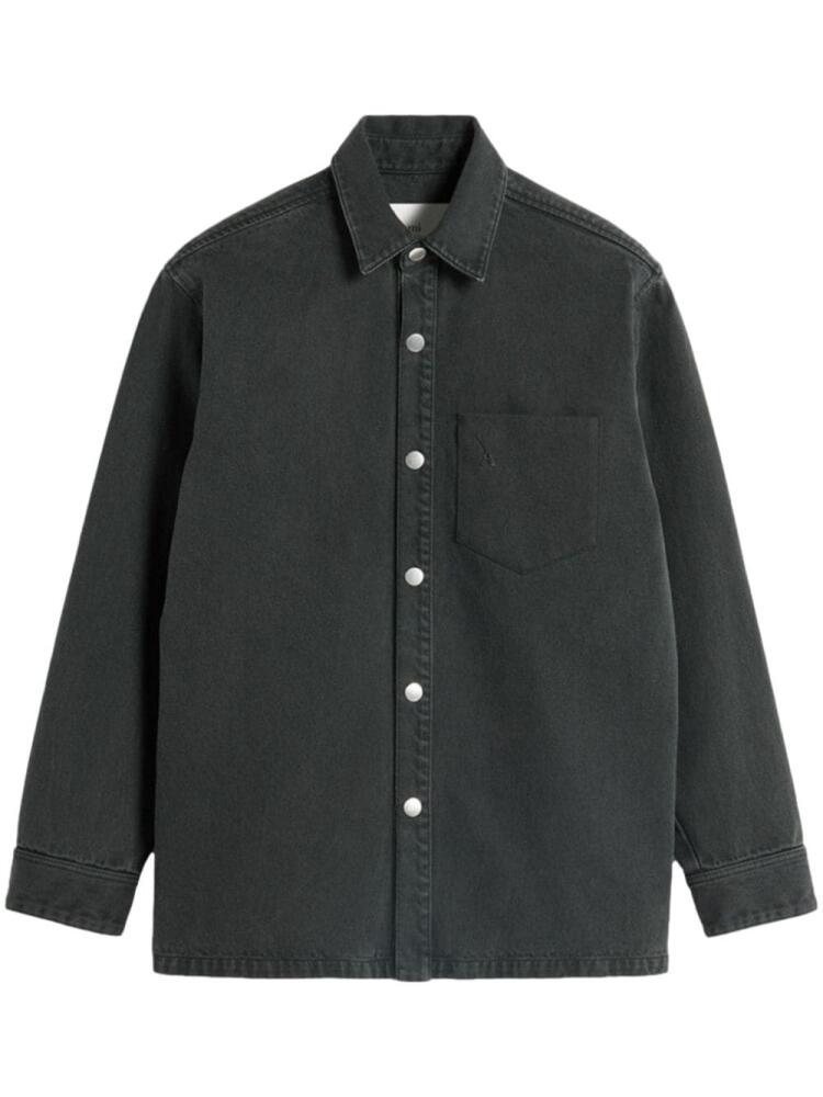 AMI Paris logo-print button-up shirt jacket - Black Cover