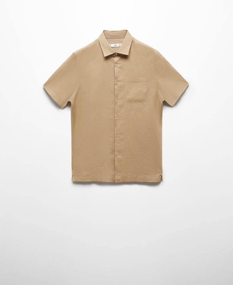 Mango Men's Regular-Fit Linen Short-Sleeved Shirt - Sand Cover