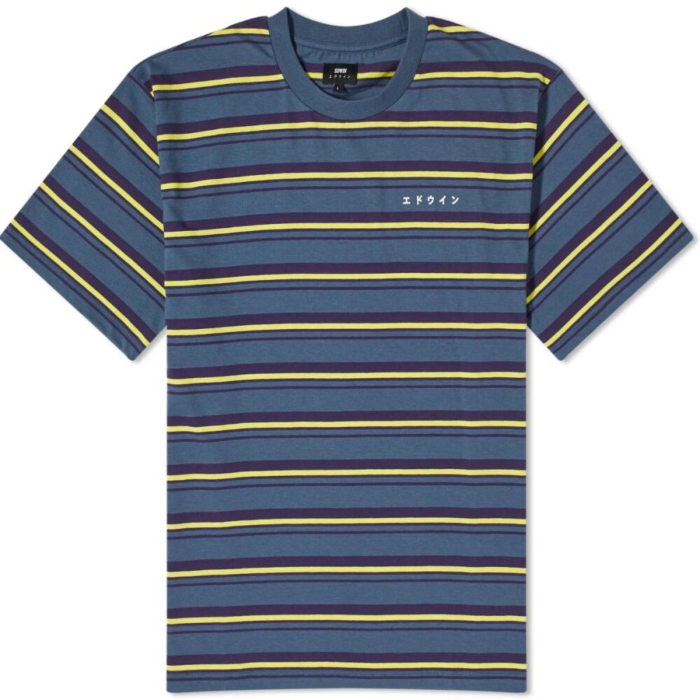 Edwin Men's Quarter Stripe T-Shirt in Blue/Purple/Yellow Cover