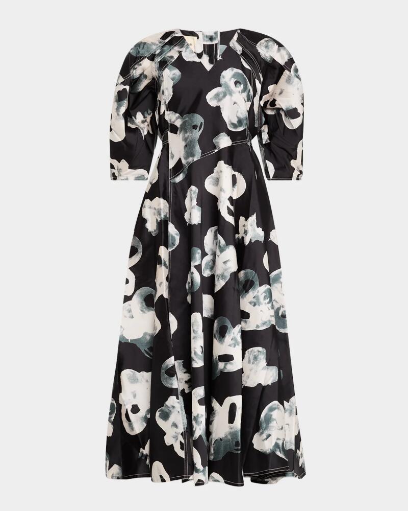 LOVEBIRDS Lupine Abstract-Print Silk Midi Dress Cover