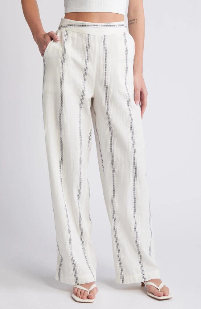 VERO MODA Embroidered Stripe Cotton Wide Leg Pants in Birch/Navy Blazer Cover