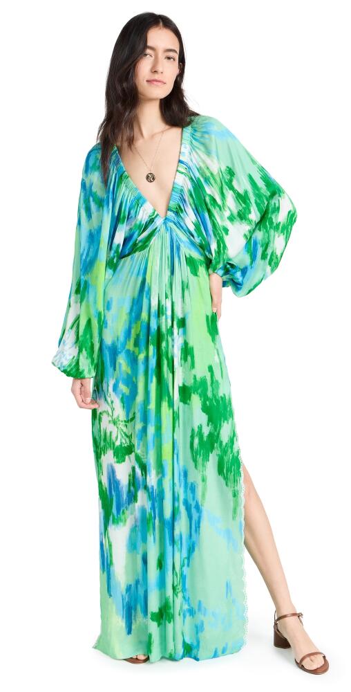 Hemant and Nandita Caftan Dress With Printed Slip Blue Green Cover