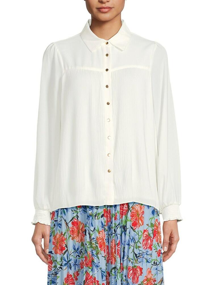 T Tahari Women's Pleated Shirt - Star White Cover