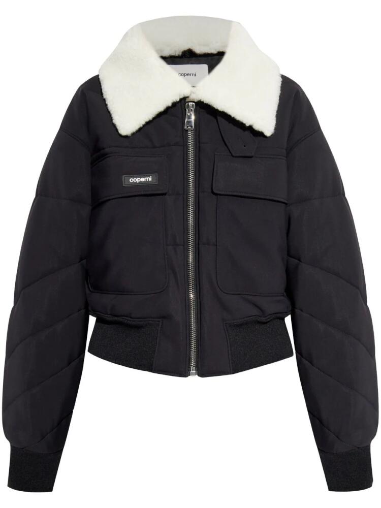 Coperni logo-patch faux-shearling puffer jacket - Black Cover