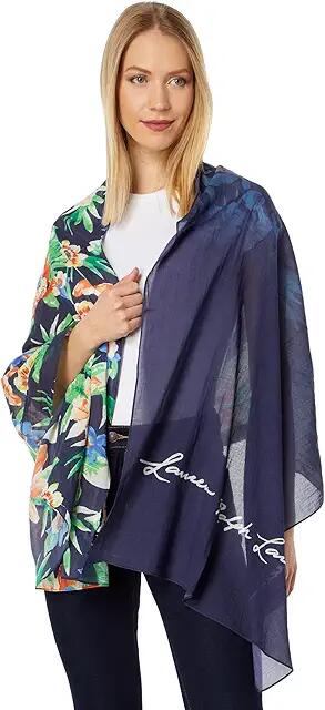 LAUREN Ralph Lauren Emma Rope Logo Wrap (Navy Multi) Scarves Cover