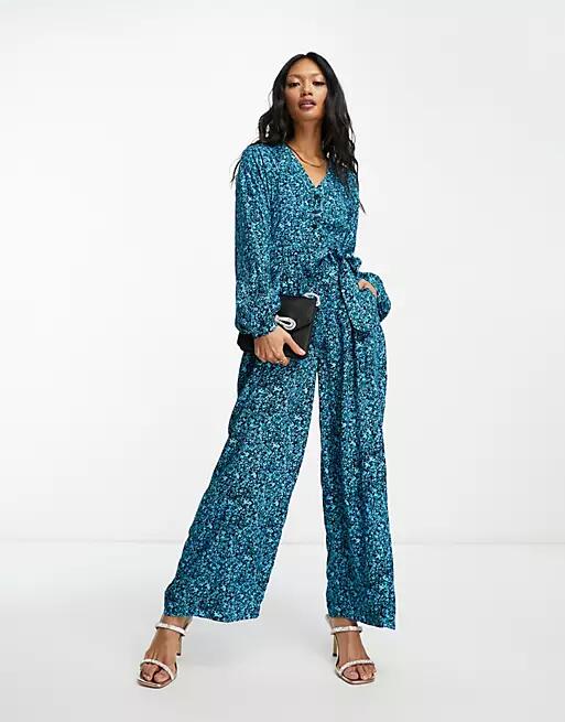 Whistles wide leg jumpsuit in blue ditsy floral Cover