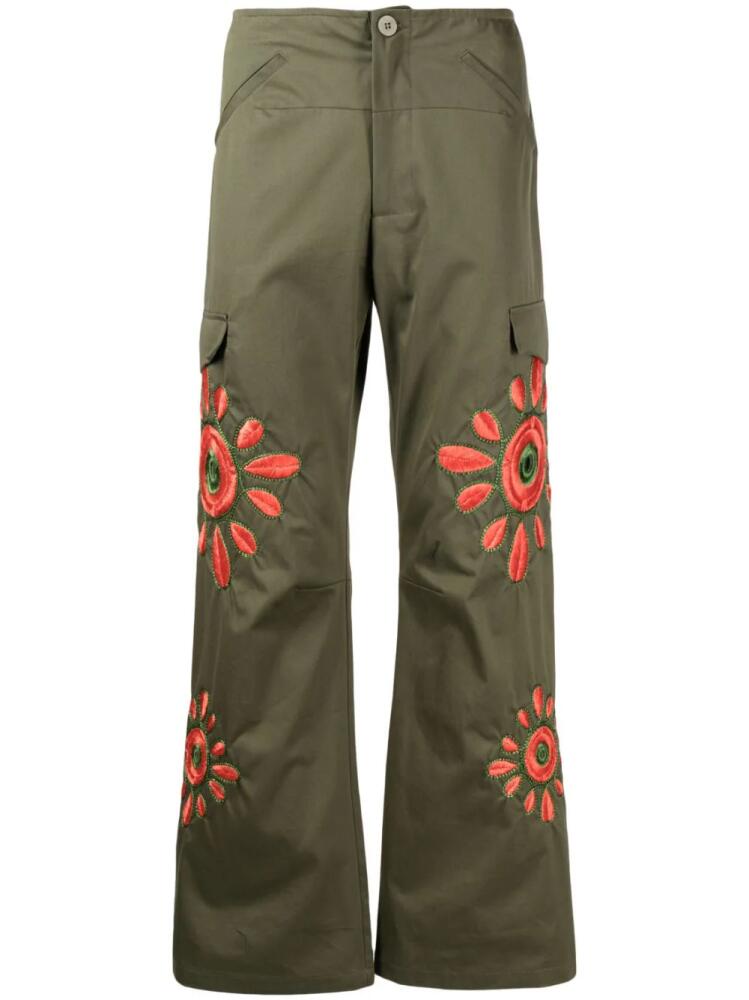 BLUEMARBLE embroidered straight-leg cargo trousers - Green Cover