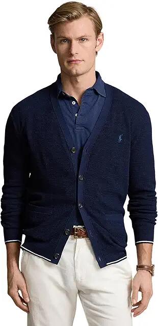 Polo Ralph Lauren Textured Cotton-Linen V-Neck Cardigan (Bright Navy) Men's Sweater Cover