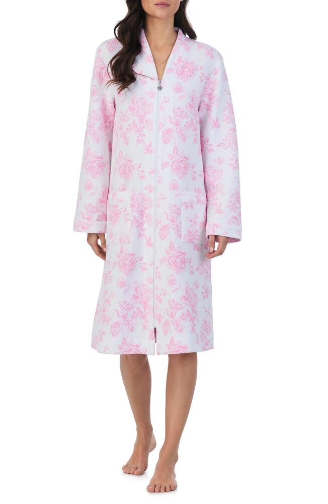 Eileen West Waltz Long Sleeve Zip-Up Robe in Pink Floral Cover