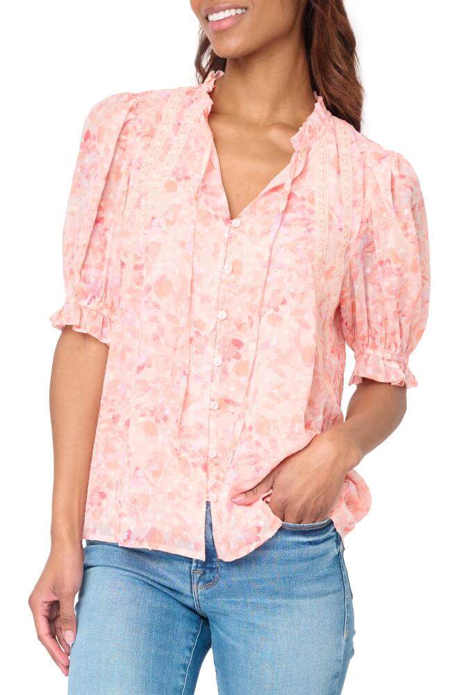 GIBSONLOOK Floral Lace Trim Button-Up Shirt in Blush Watercolor Cover