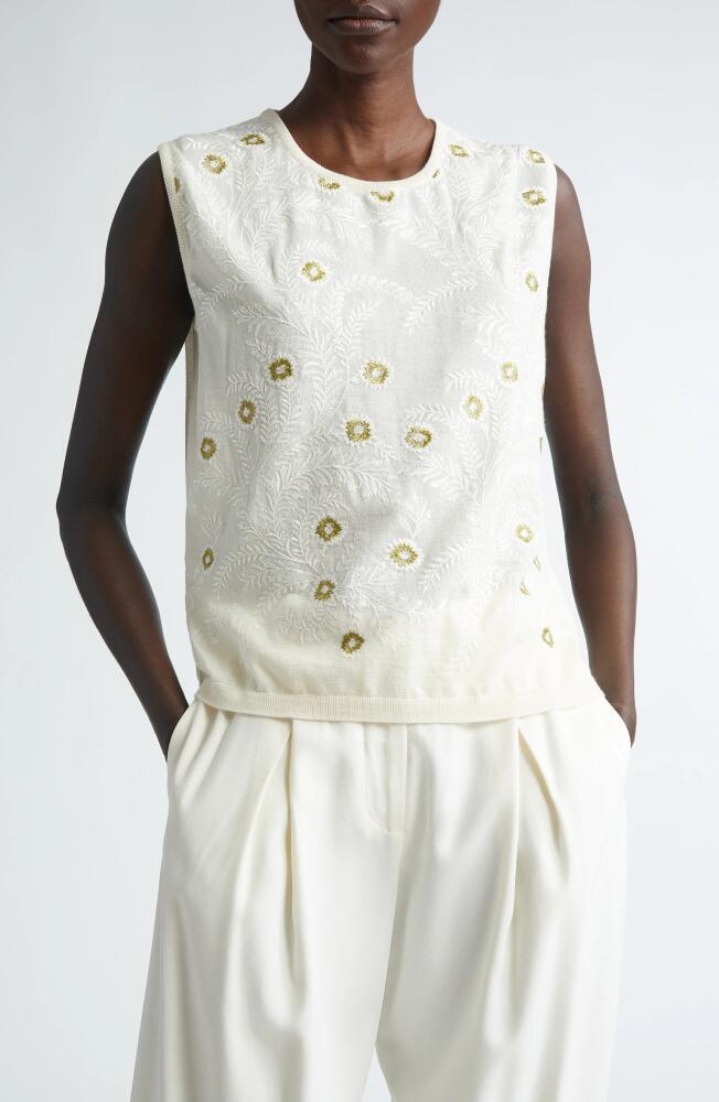 Giambattista Valli Floral Embroidered Cashmere & Silk Knit Top in Ivory Cover