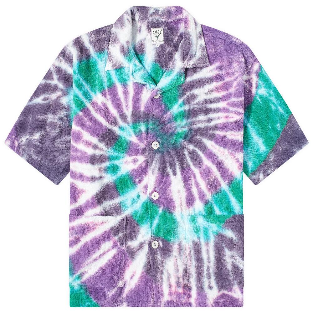 South2 West8 Men's Tie Dye Cabana Shirt in Green/Purple Cover