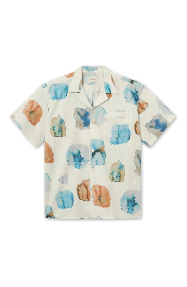 FORET Hush Organic Cotton Seersucker Camp Shirt in Cloud Printed Cover