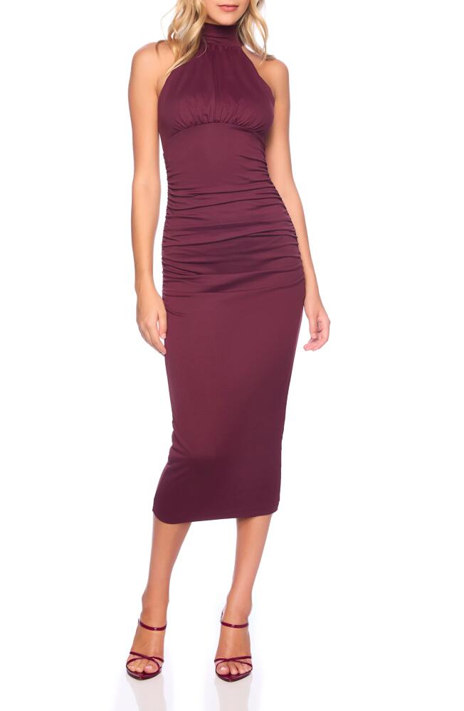 Susana Monaco Ruched Mock Neck Sleeveless Cocktail Dress in Malbec Cover