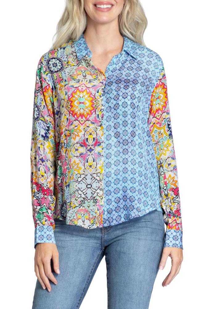 APNY Patchwork Chiffon Button-Up Shirt in Yellow Multi Cover