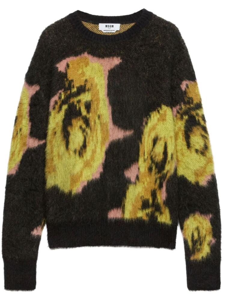 MSGM rose intarsia print jumper - Black Cover