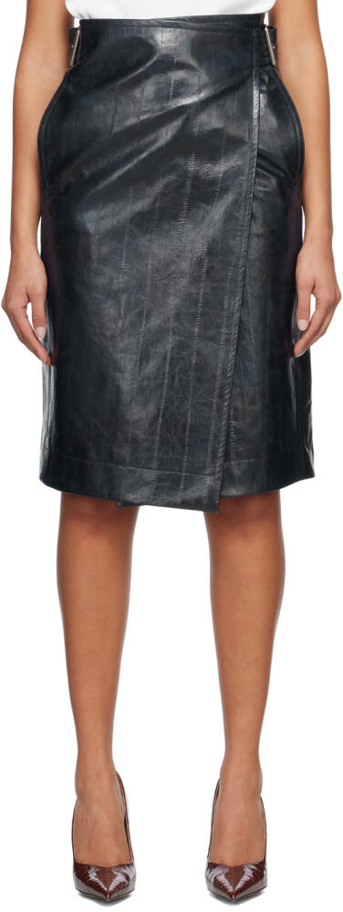 Bottega Veneta Blue Embossed Leather Midi Skirt Cover