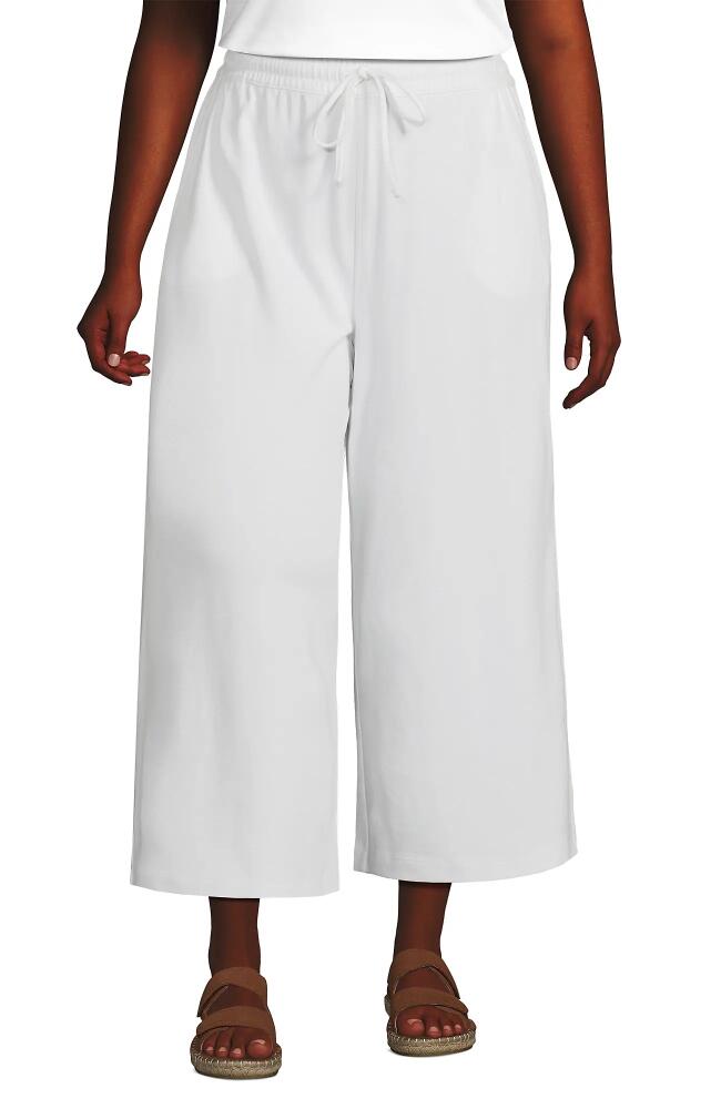 Lands' End Plus Size Sport Knit Elastic Waist Wide Leg Crop Pants in White Cover