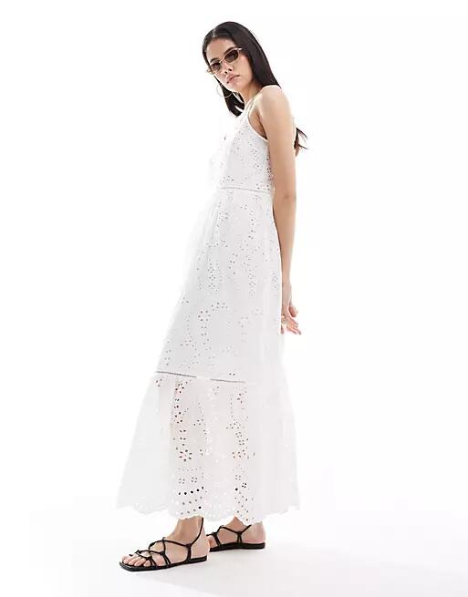 YAS eyelet maxi cami dress in white Cover