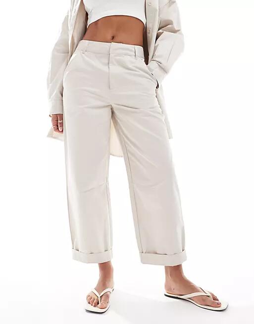 ASOS DESIGN straight leg pants in beige - part of a set-Navy Cover