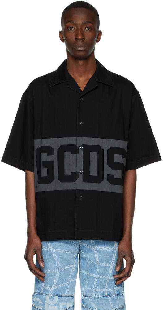 GCDS Black Denim Band Logo Bowling Shirt Cover