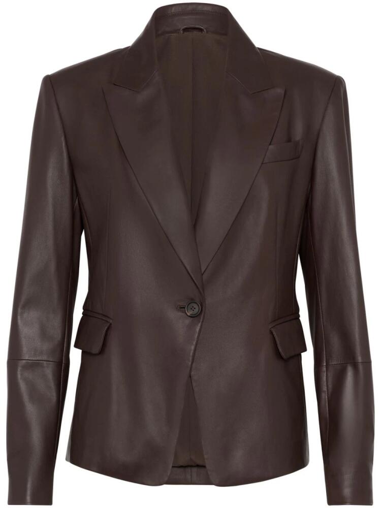 Brunello Cucinelli embellished leather blazer - Brown Cover