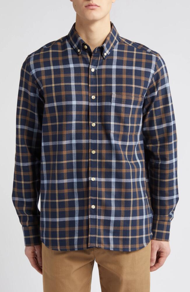 FORET Grip Check Organic Cotton Flannel Button-Down Shirt in Navy Check Cover